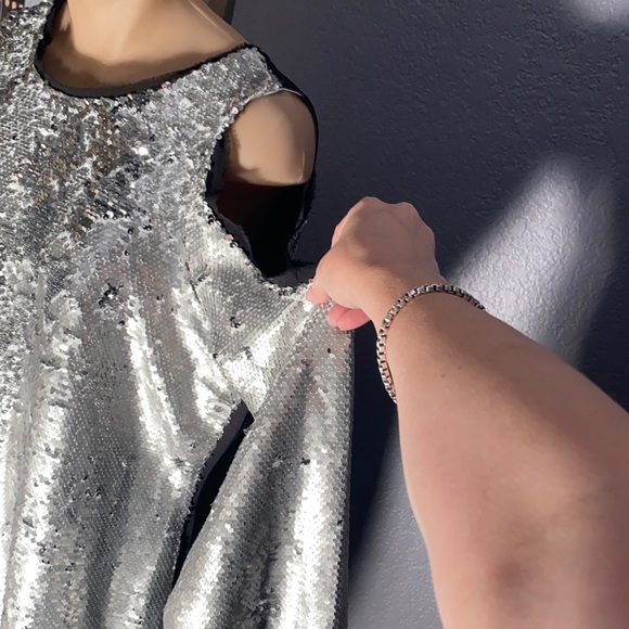 silver sequins, cold shoulder dress - Picture 8 of 15